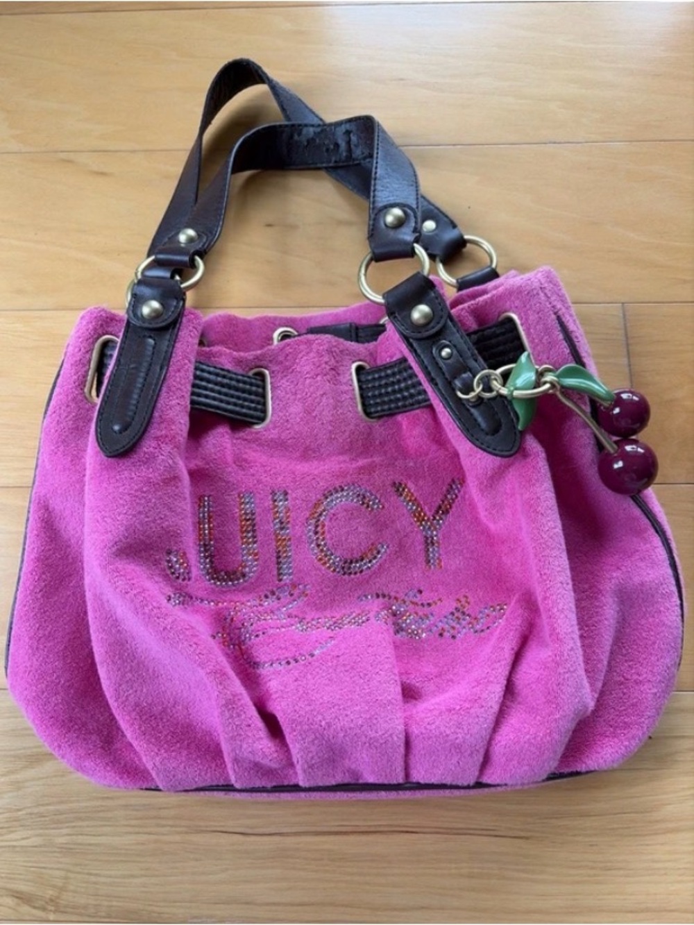 Juicy Couture Y2K 2012 Pink Terry Shoulder Handbag with Cherry Charm
